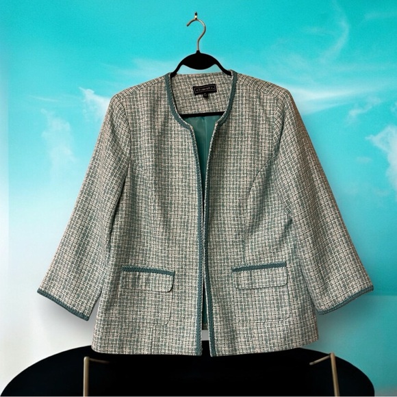 Elementz Turquoise & White Tweed Blazer Jacket - Picture 17 of 17